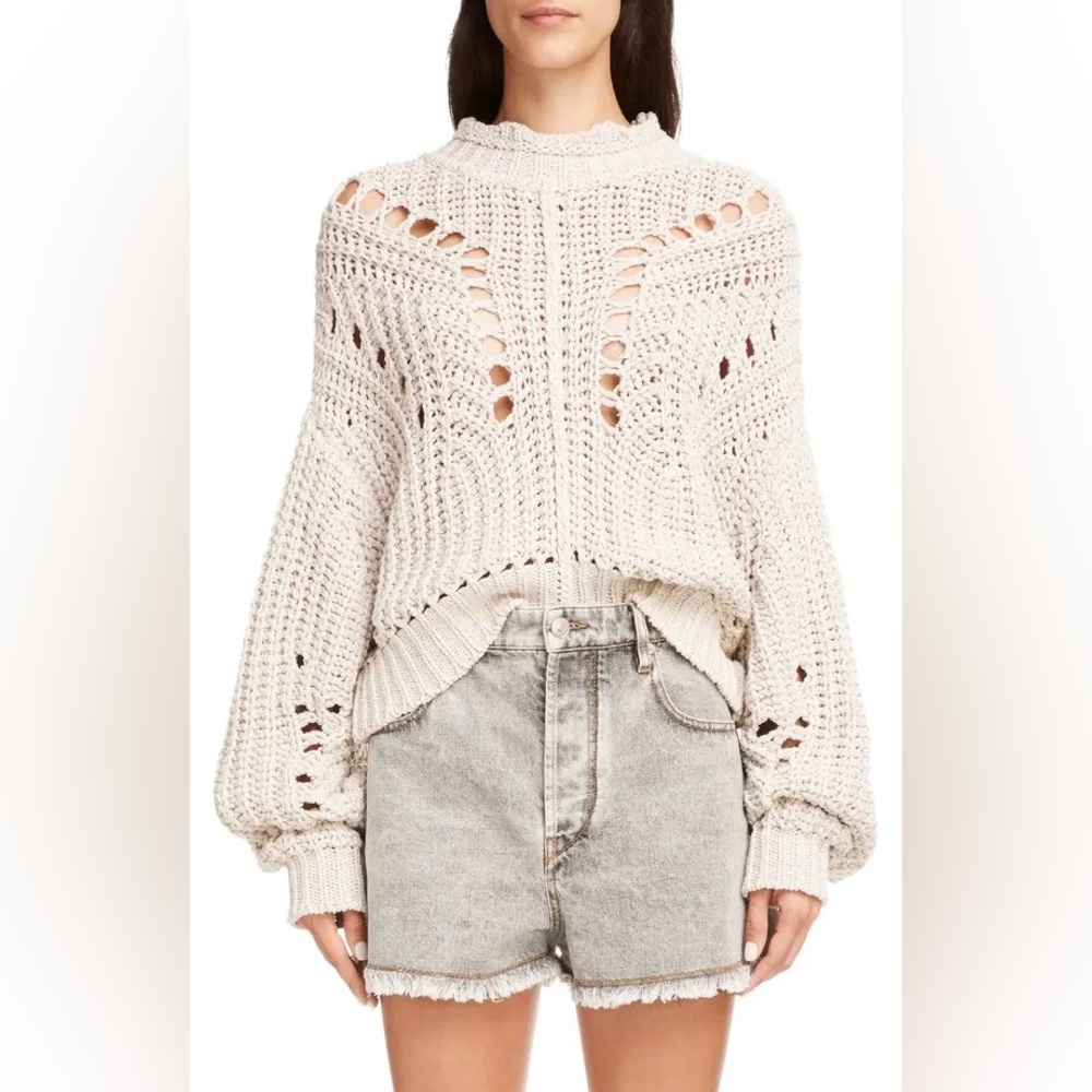 Isabel Marant Etoile Jarren Boho Mock Neck Chunky Knit Sweater In Ecru